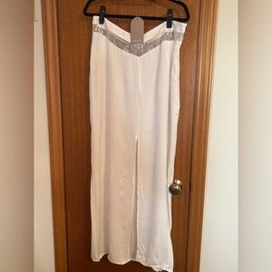 White Slit Maxi Skirt with Lace Detail